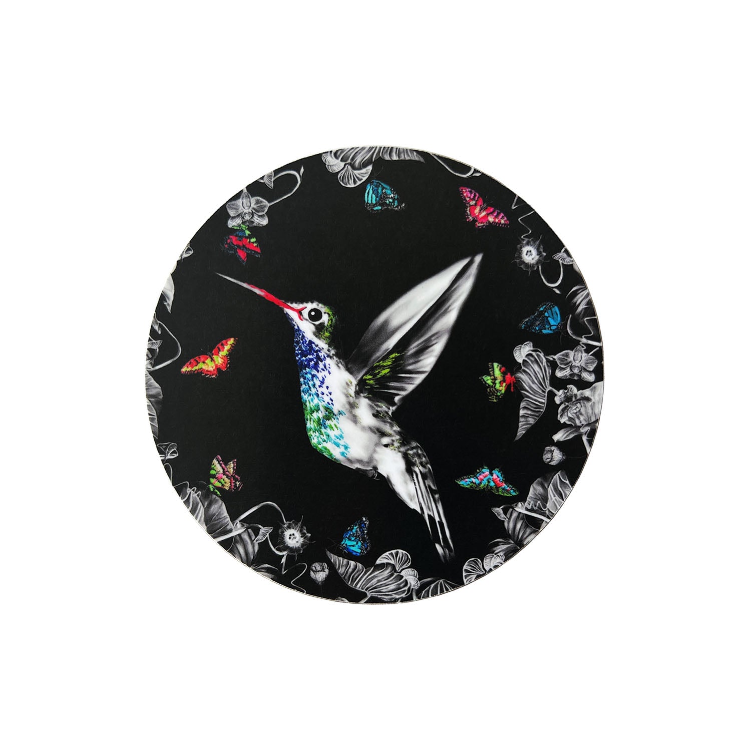 Black hummingbird coaster.