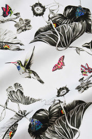 Multi hummingbirds fabric close up.